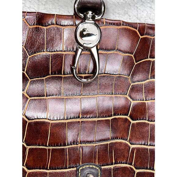 Dooney & Bourke Duck Logo Brown Embossed Crocodile Leather Purse Toe Handbag - Picture 7 of 12